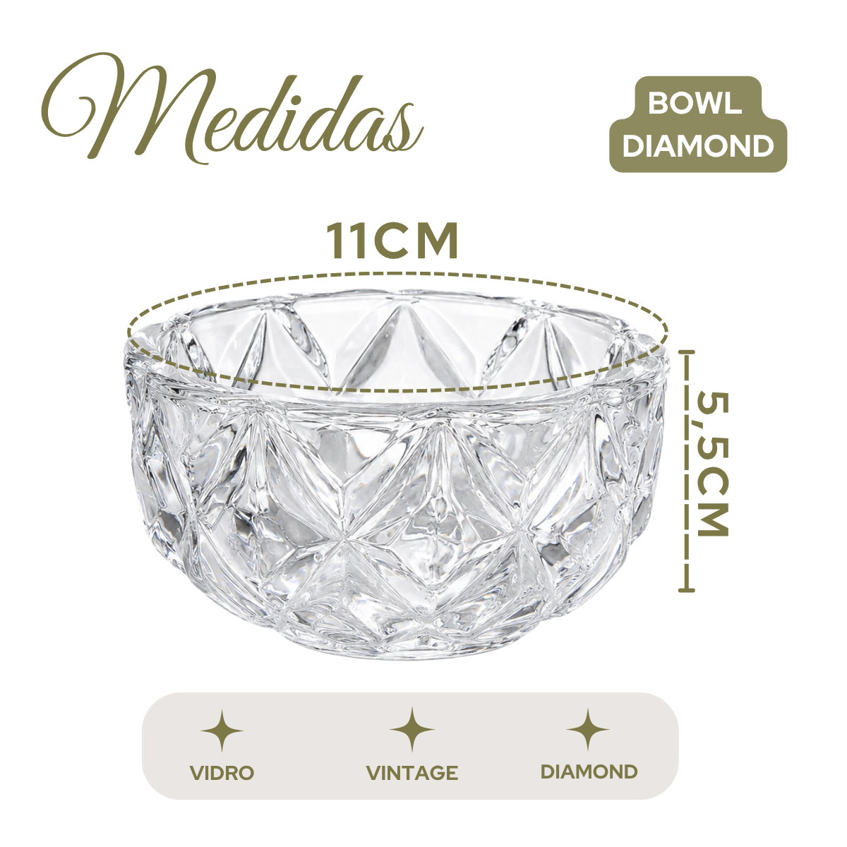 Tigela Bowl Diamond Vidro 300ml