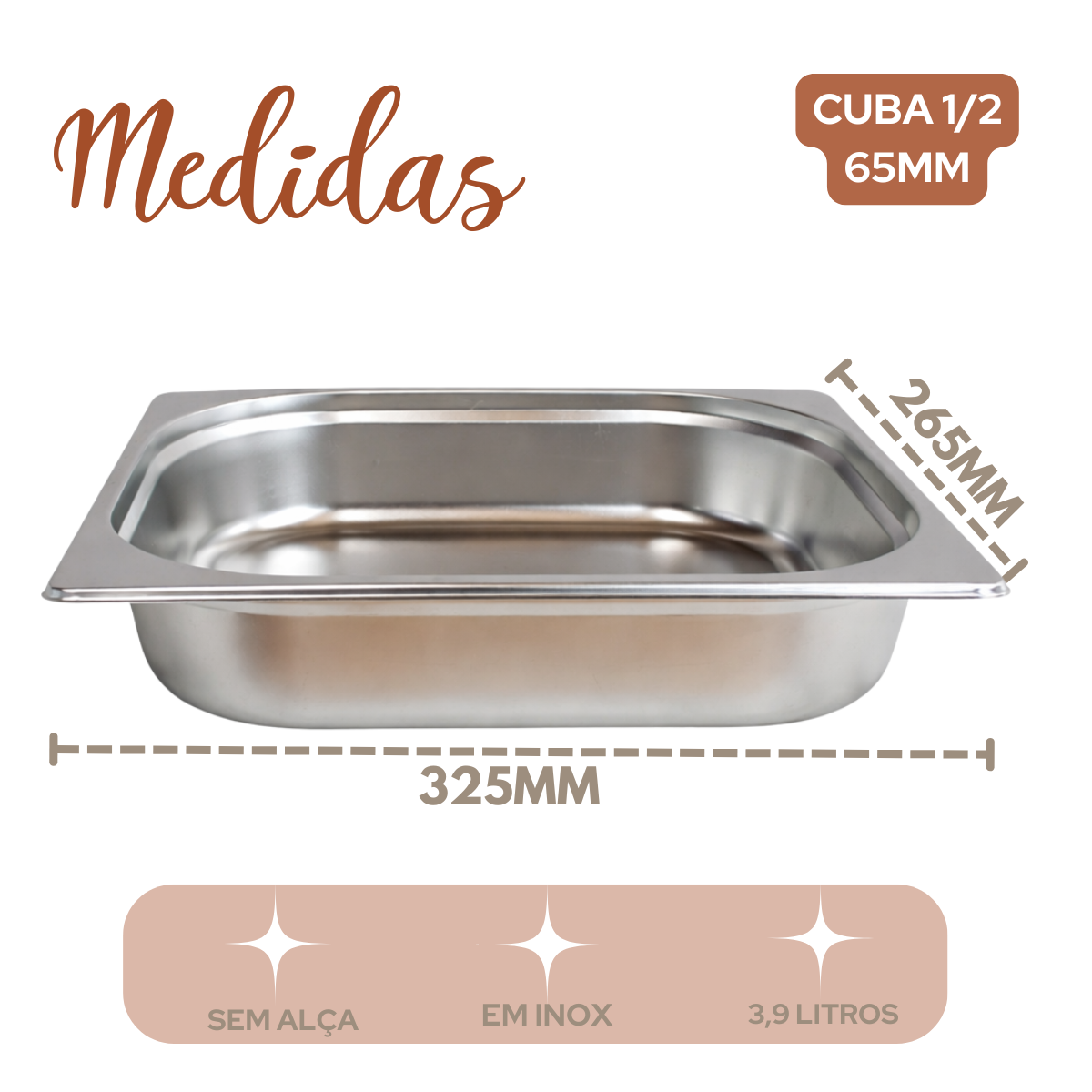 Cuba 1/2 65mm Aço Inox 3,9Litros