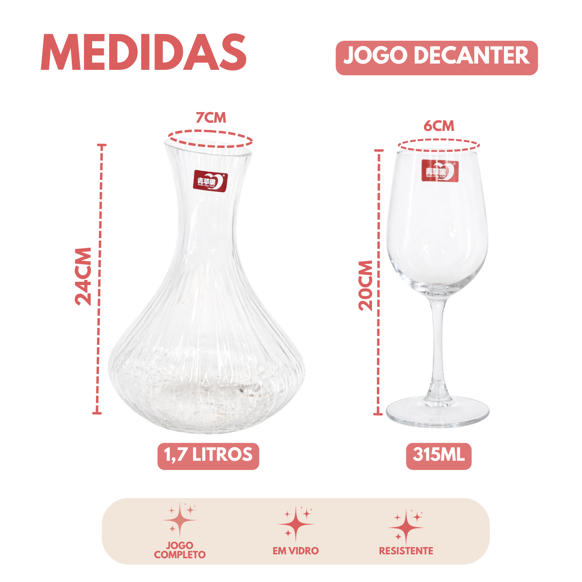 Jogo Decanter 1,7L C/ 6 Taças de Vinho