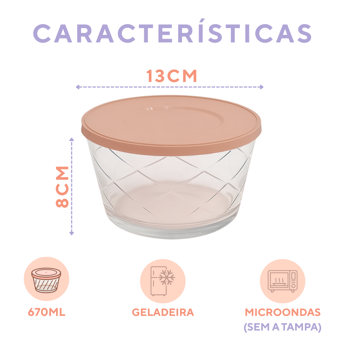 Tigela Vidro 670ml Tampa Sortida