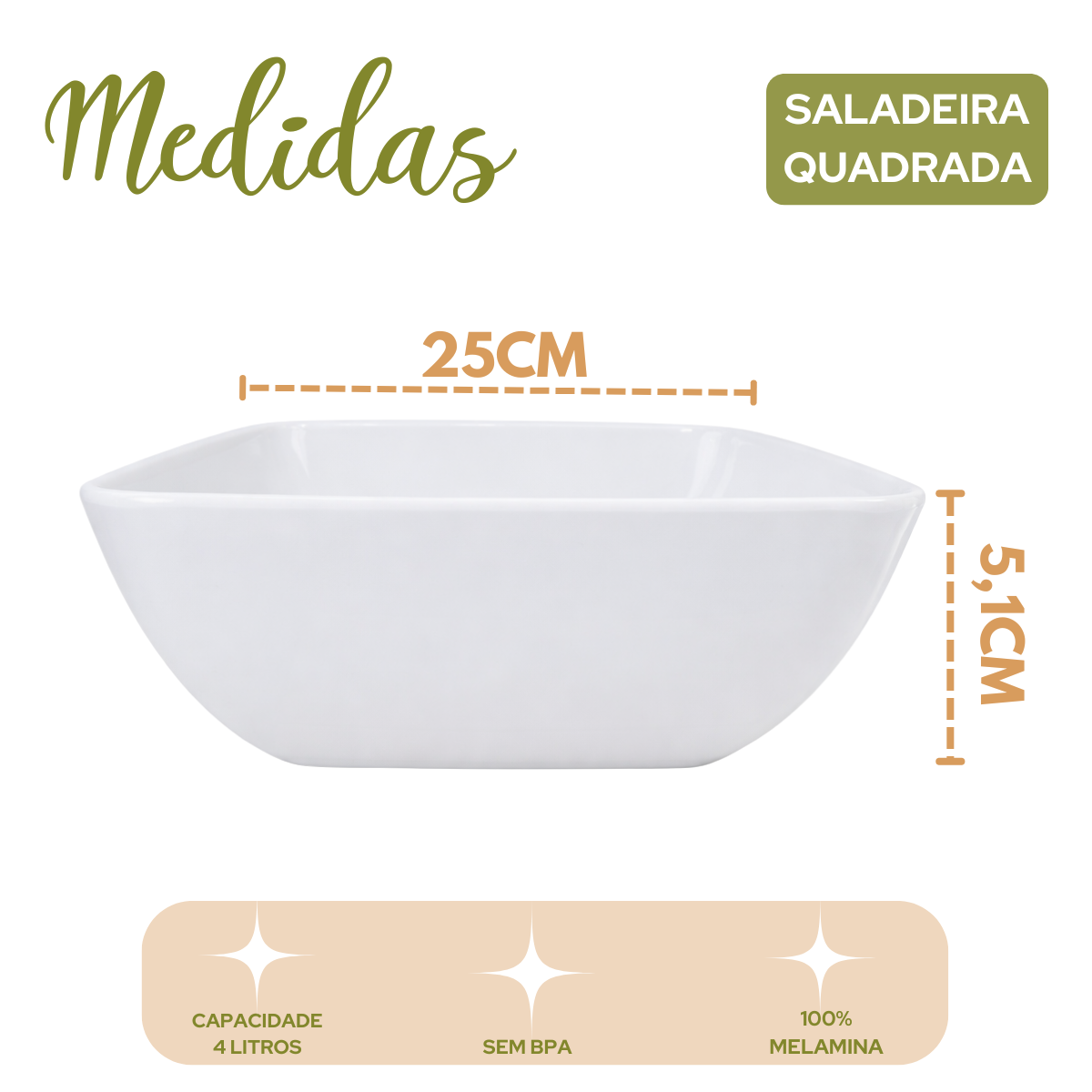 Saladeira Quadrada Melamina 4Litros