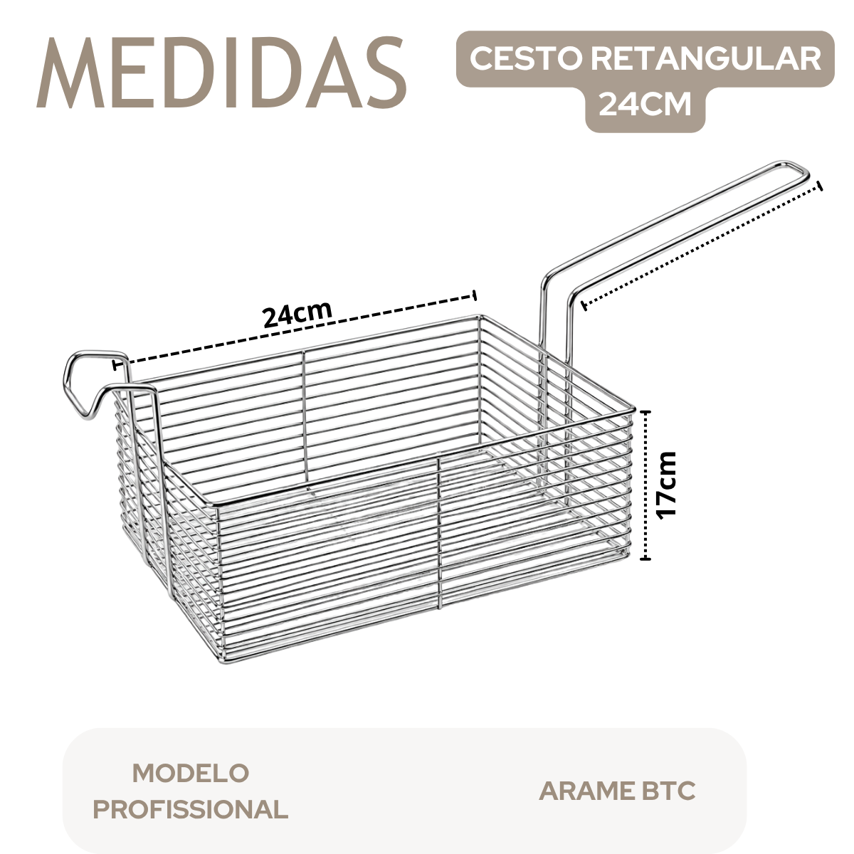 Cesto Retangular Arame Profissional 24X17