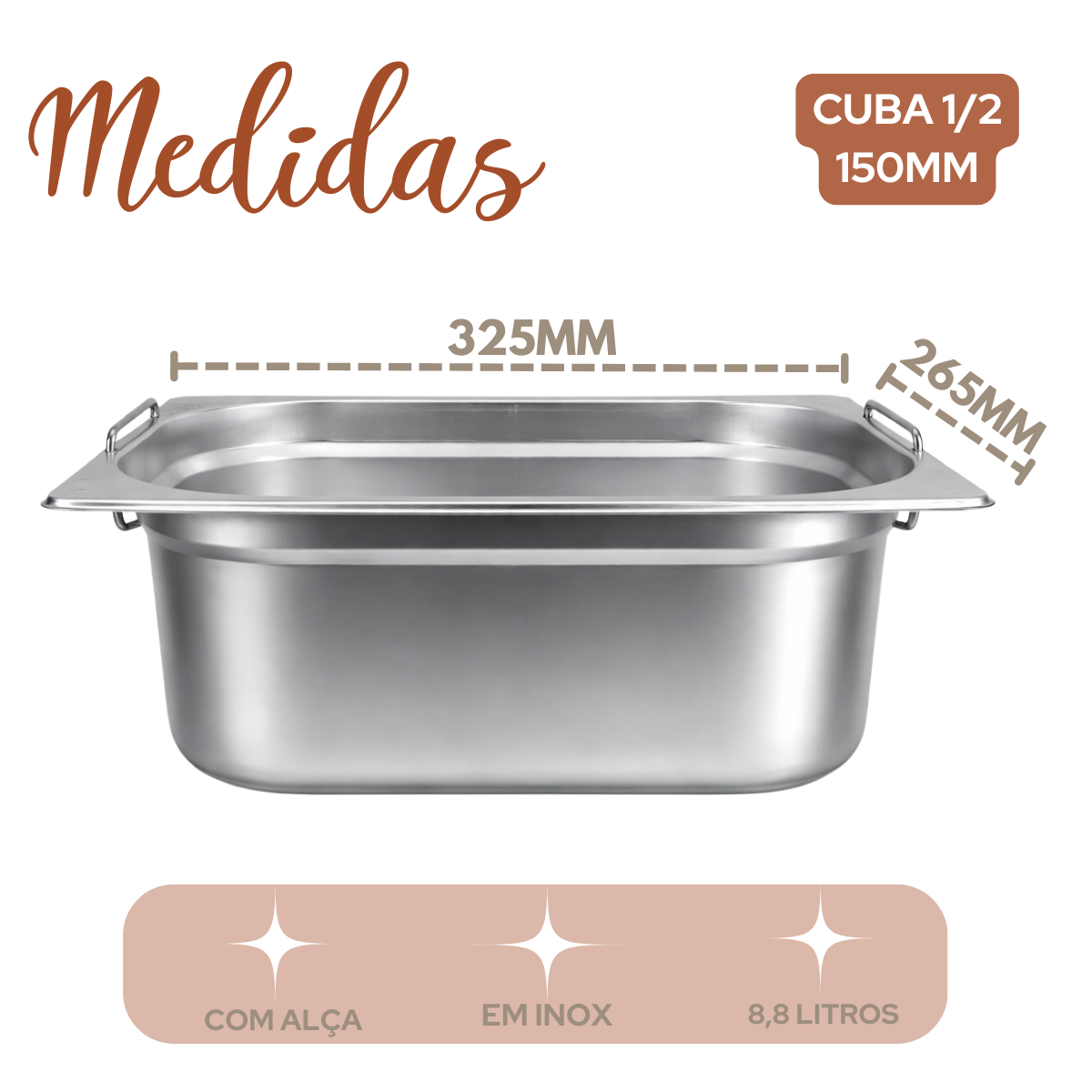 Cuba 1/2 150mm Aço Inox 8 Litros
