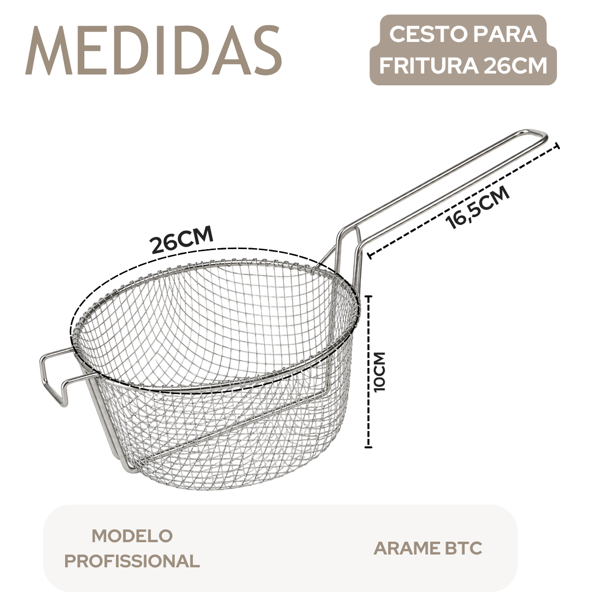 Cesto Peneira Para Frituras 26cm Arame