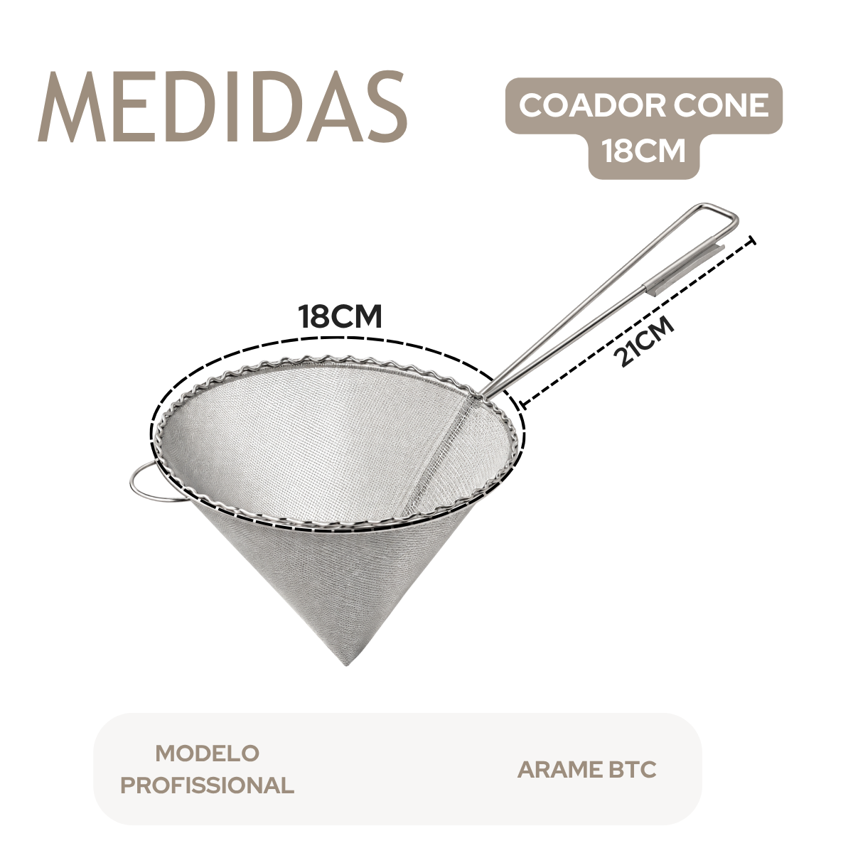 Coador Cone Peneira 18cm Inox