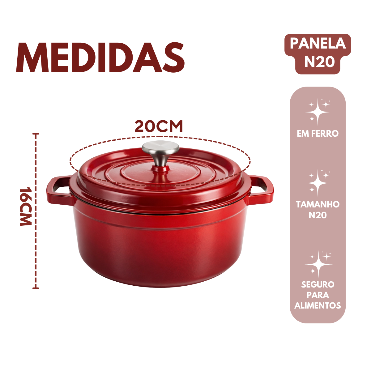 Panela Francesa Ferro Fundido 20 - Vermelha