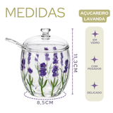 Açucareiro Vidro Com Tampa e Colher Lavanda