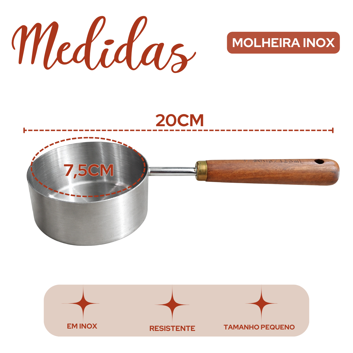 Copo Molheira Inox Cabo Madeira