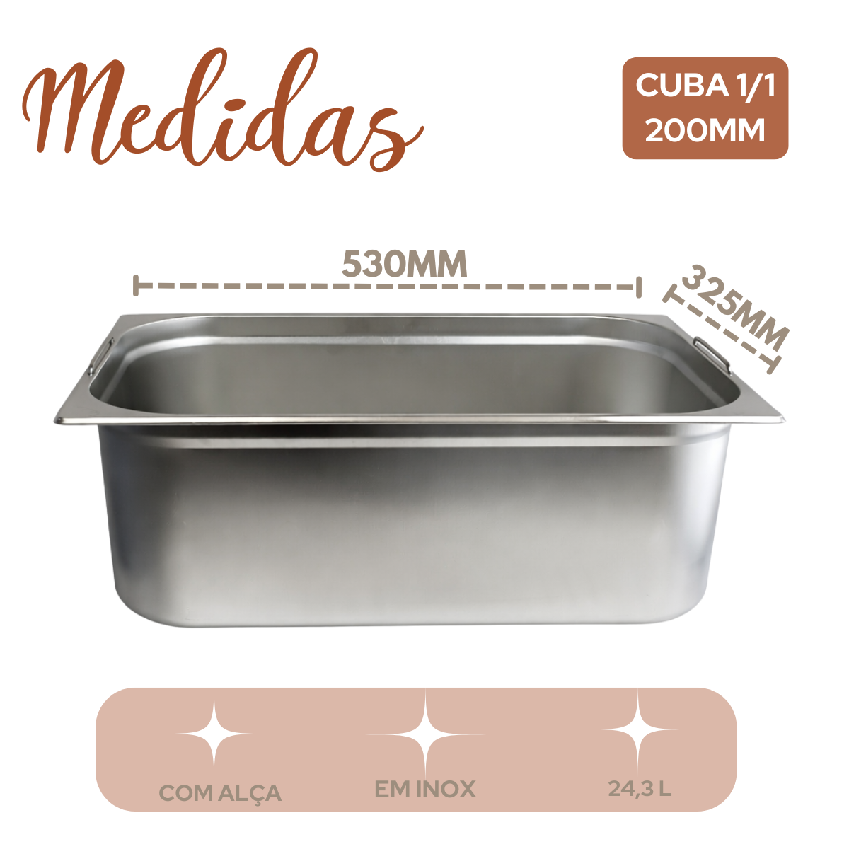 Cuba 1/1 200mm Inox 24,3Litros