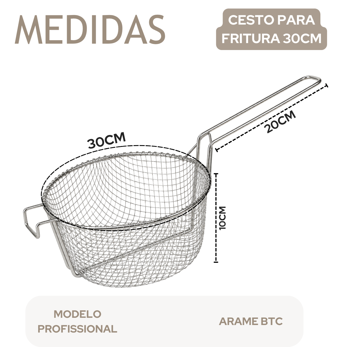 Cesto Peneira Para Frituras 30cm Arame