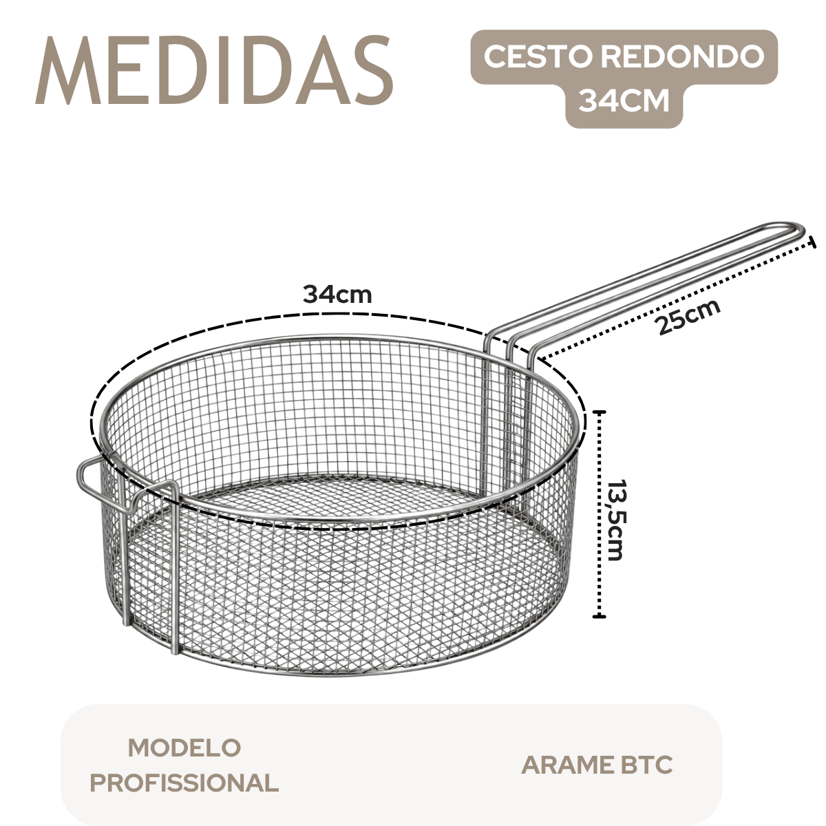 Cesto Redondo Para Fritura 34cm Arame Profissional