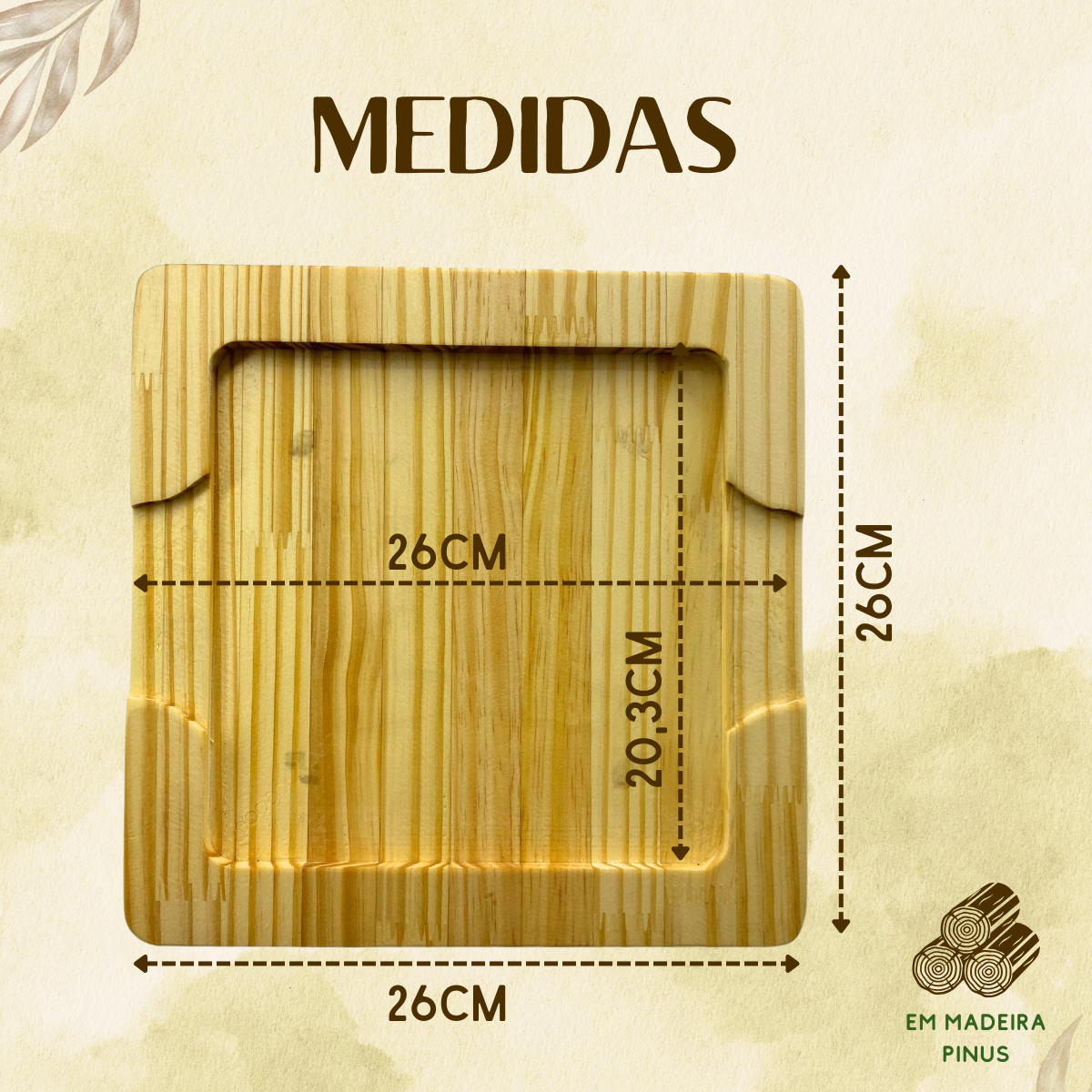 Tabua Quadrada 26cm Pinus - A Gourmet