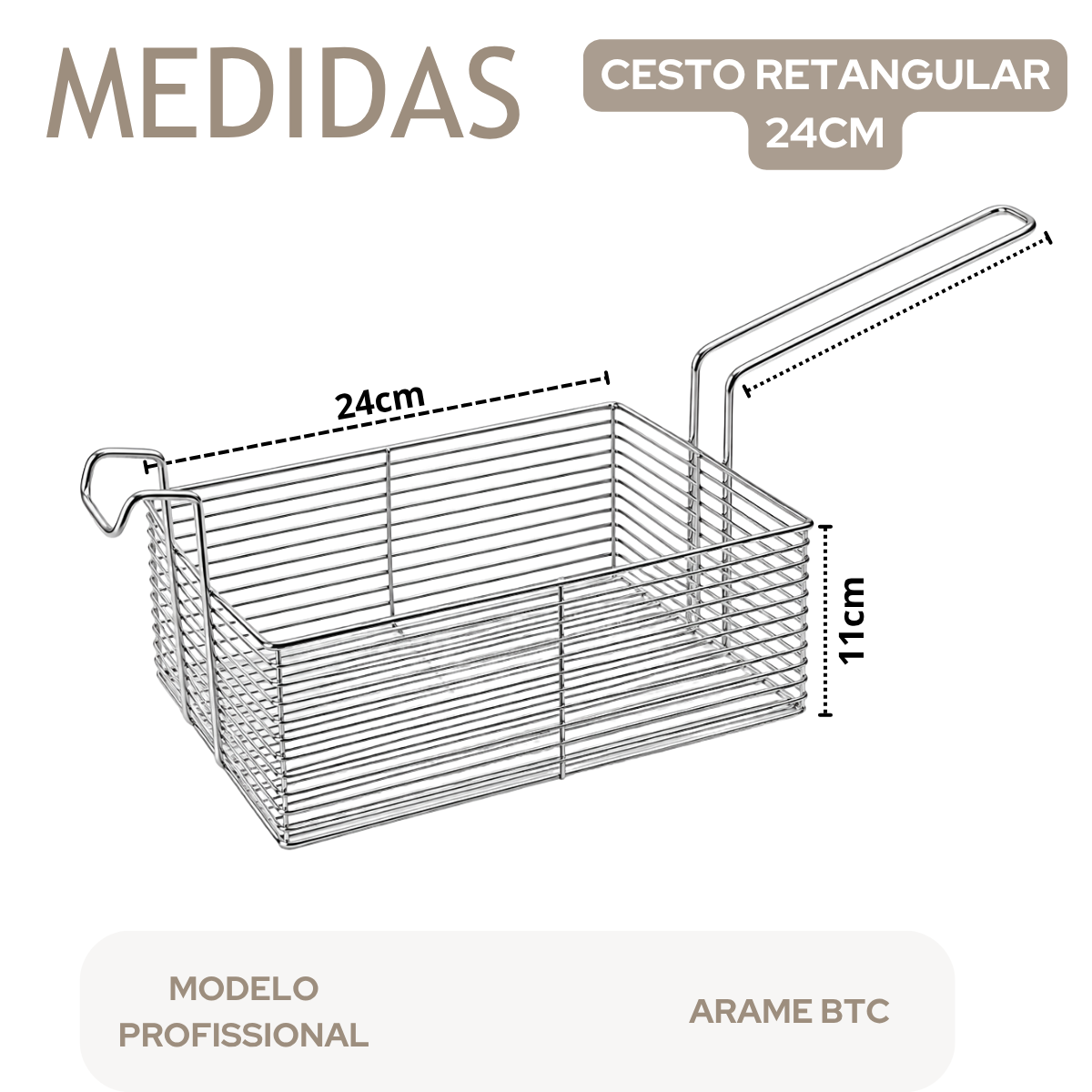 Cesto Retangular Arame Profissional 24cm