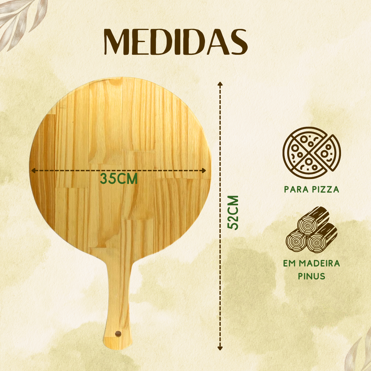 Pá Pizza 35cm Pinus - A Gourmet