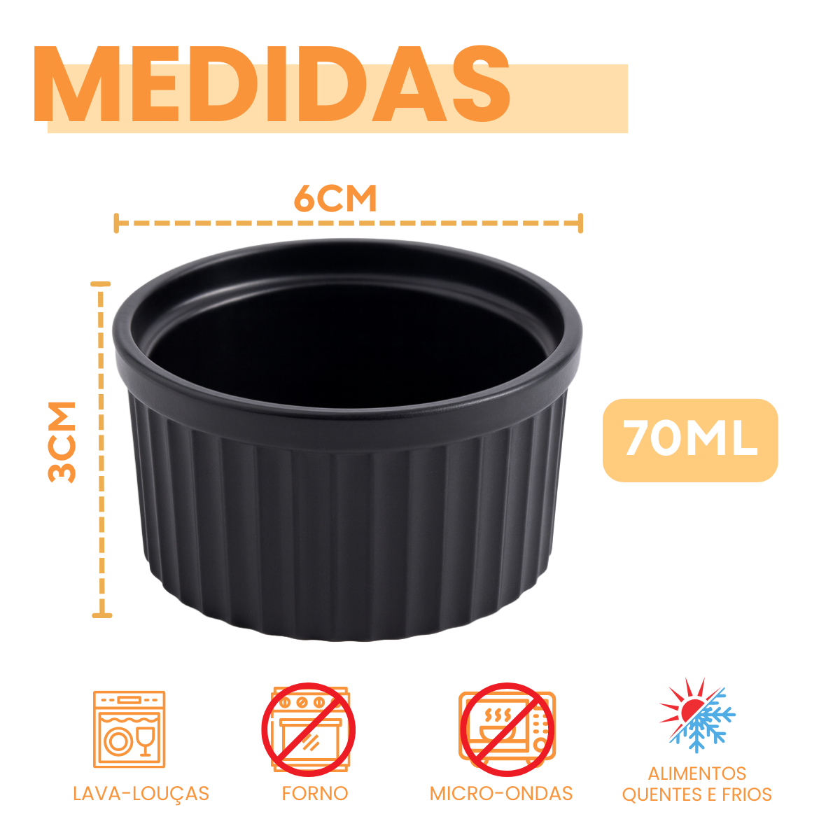 Ramequim Preto de Polipropileno 70ml