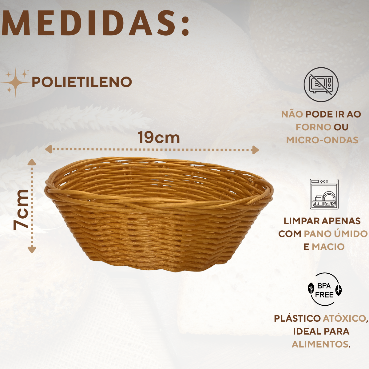Cesto Oval Sintética Bege Polietileno