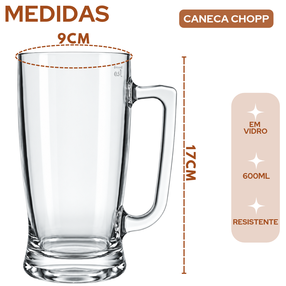 Caneca Chopp Safira 600ml Vidro