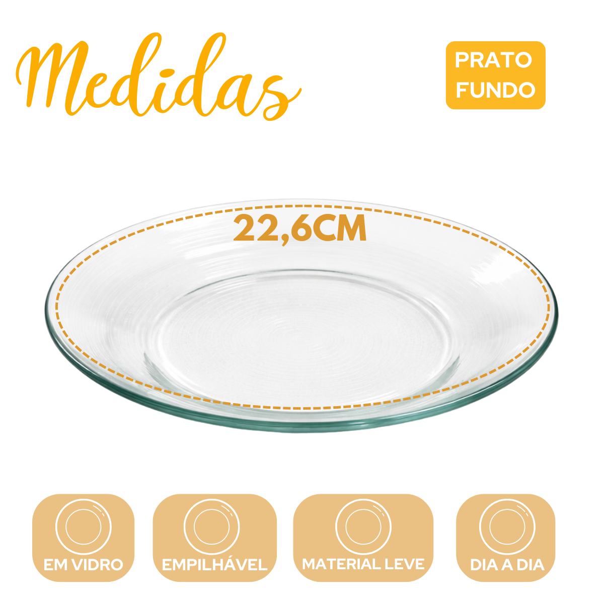 Prato Fundo Vidro 22,6cm