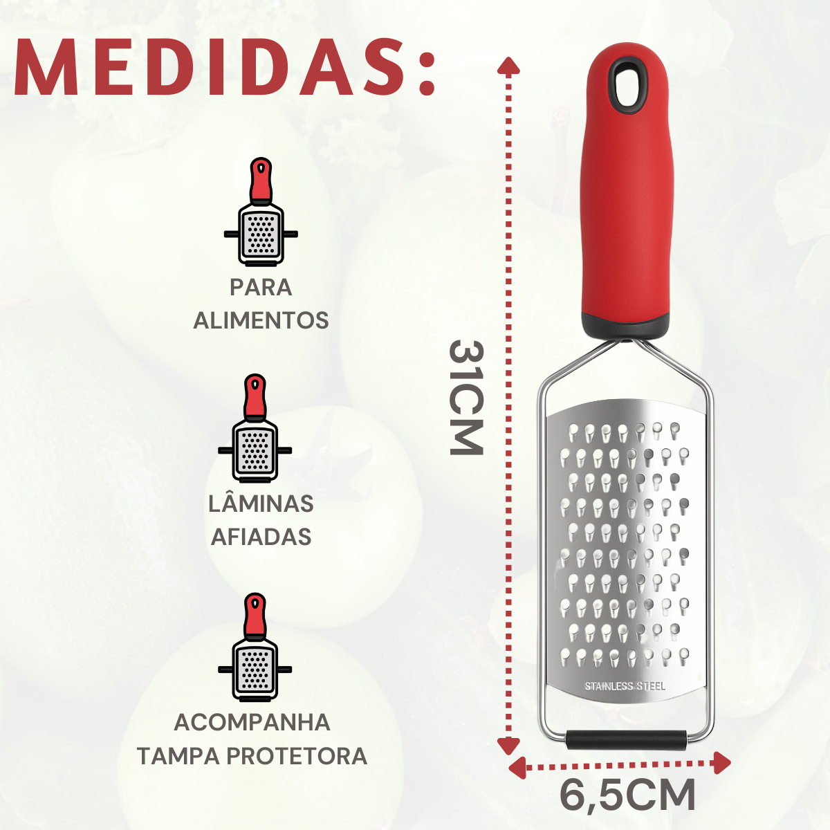 Ralador alimentos 1 face aço inox