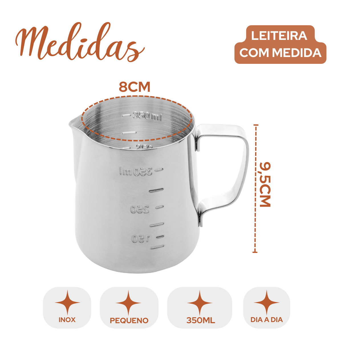 Leiteira Com Medida Aço Inox 350ml