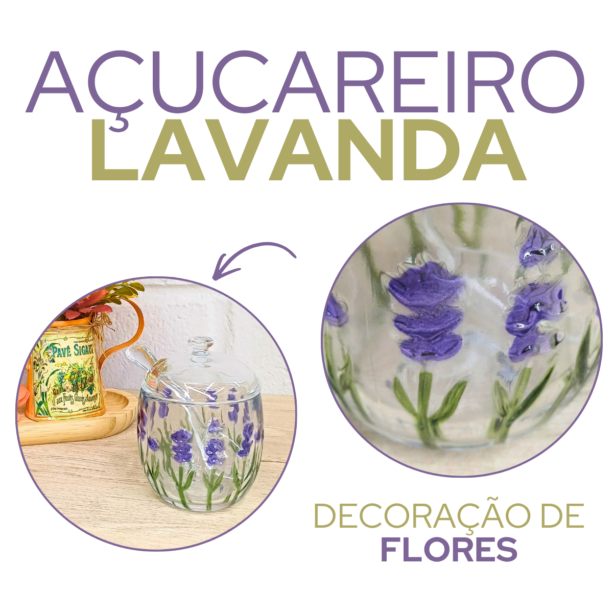 Açucareiro Vidro Com Tampa e Colher Lavanda