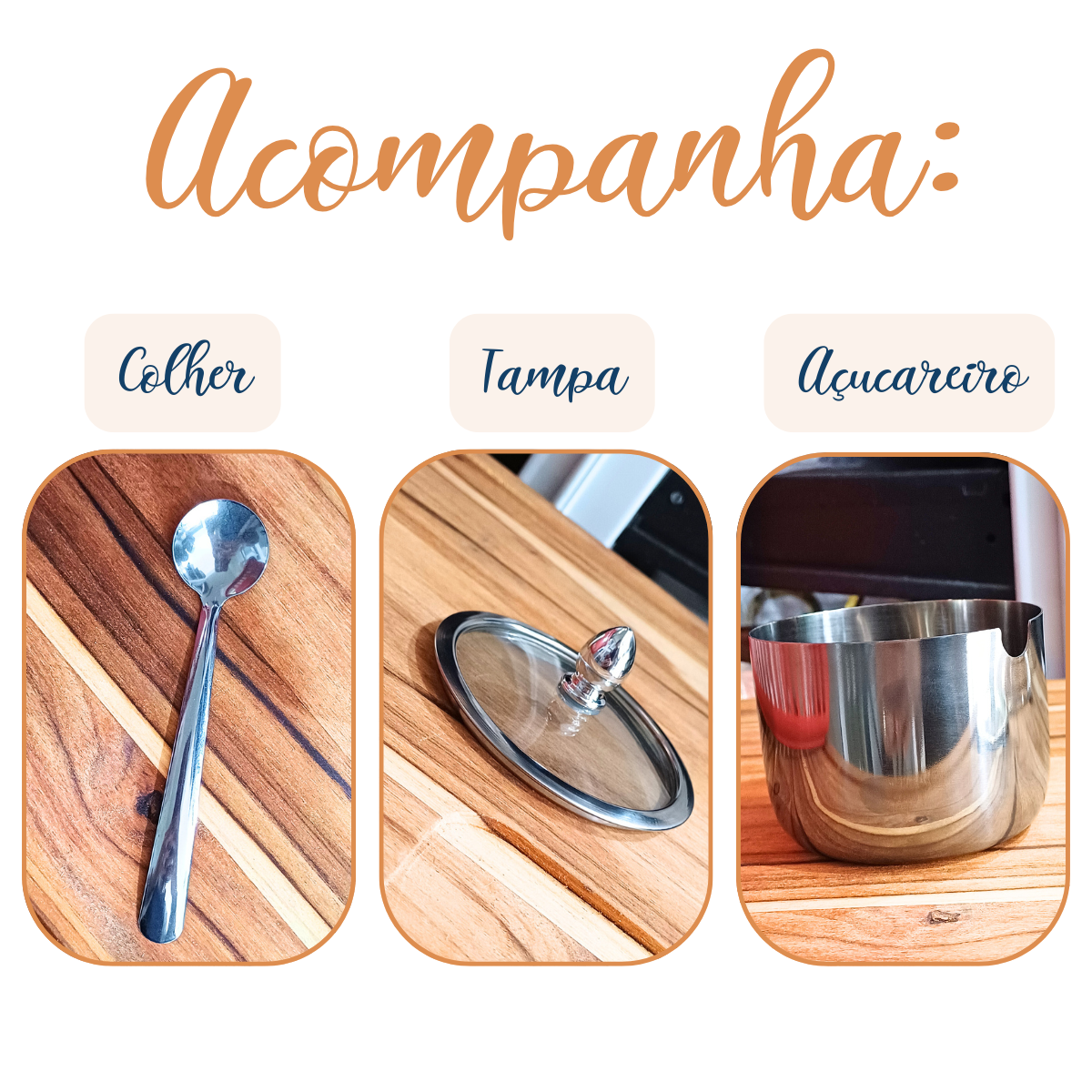 Açucareiro Aço inox C/ Tampa Vidro