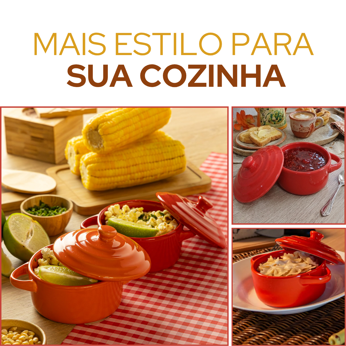 Caçarola Servir Molho Porcelana Vermelha Farm