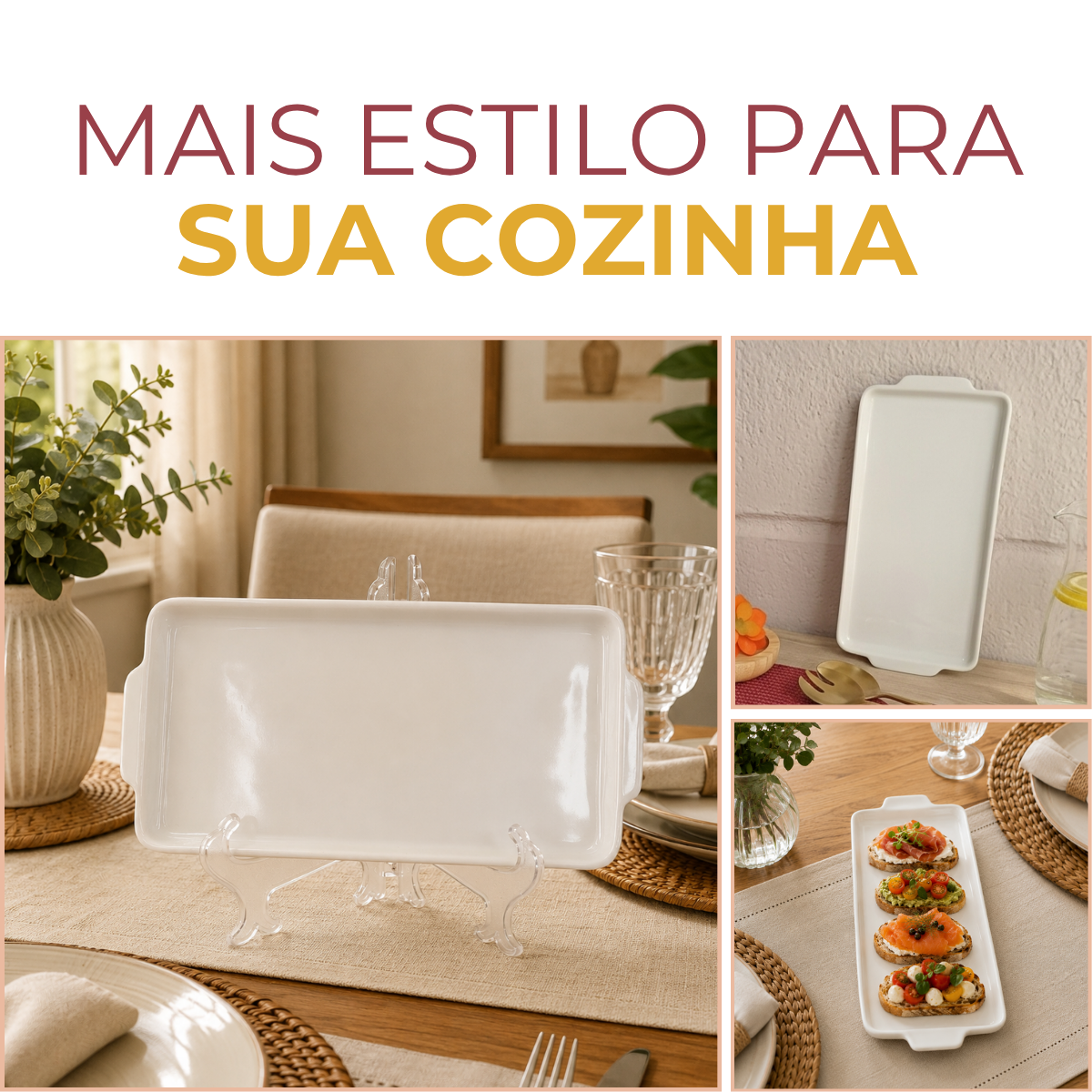Bandeja Retangular Porcelana