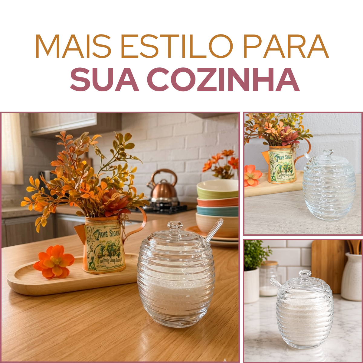 Açucareiro Colmeia C/Colher Vidro