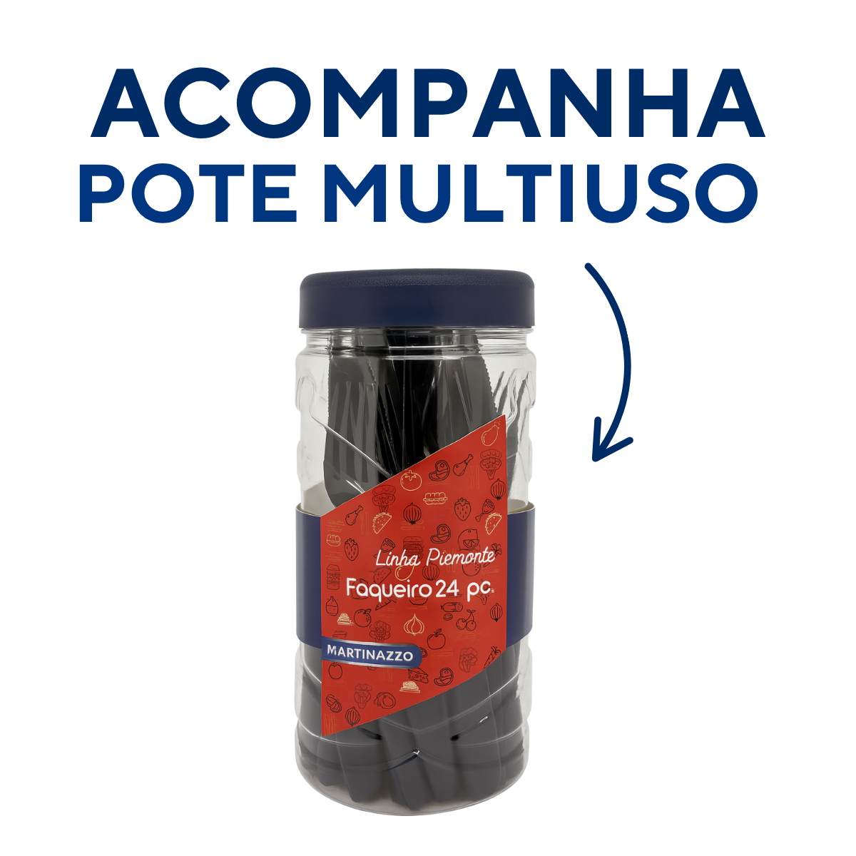 Conjunto faqueiro com pote 24peças azul A Gourmet