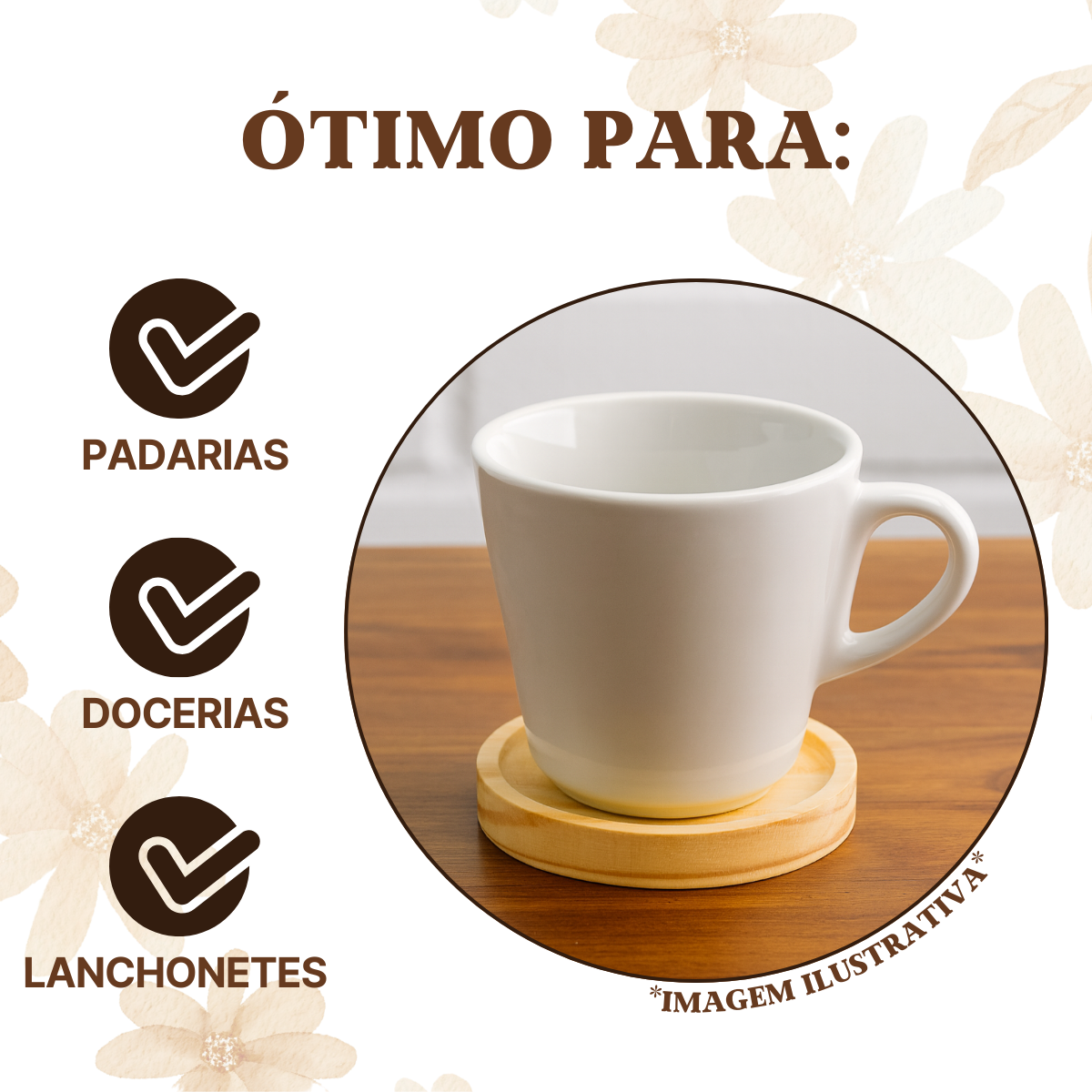 Xicara Segunda Linha 200ml Com Pires Madeira Redondo