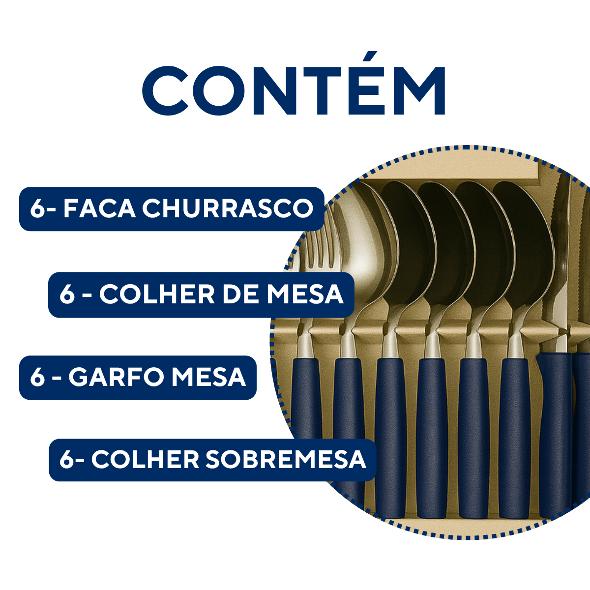 Faqueiro 24Peças com caixa Piemonte azul A Gourmet