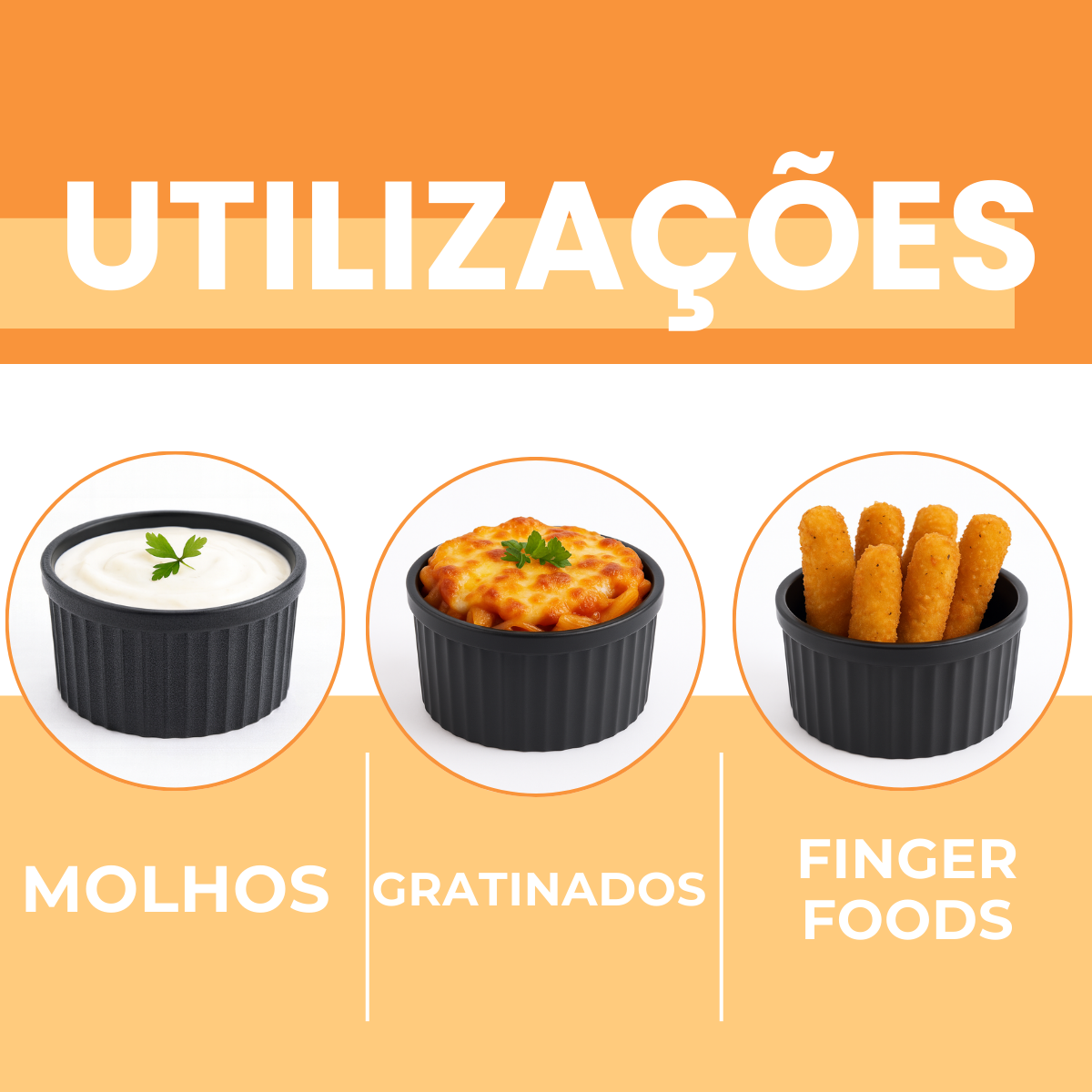 Ramekim Preto Canelado Polipropileno