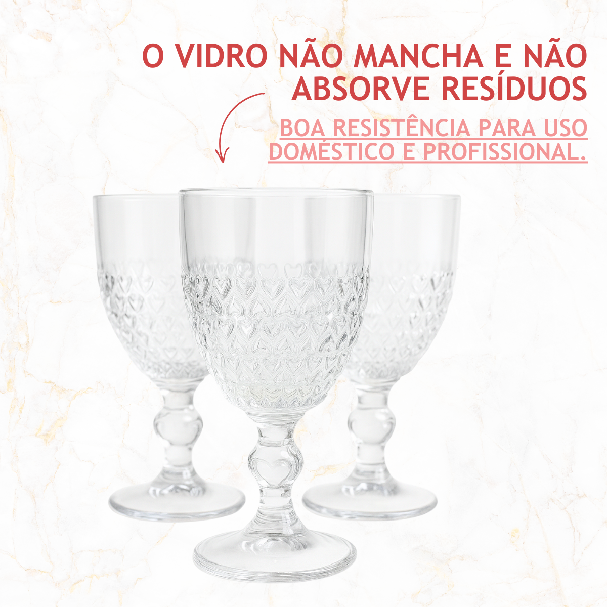 Taça Vidro Água Coração 330ml