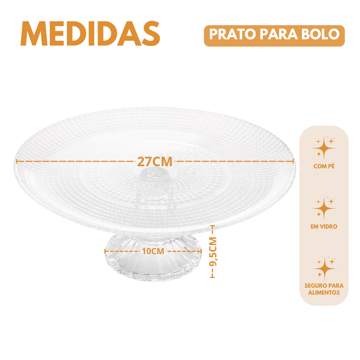 Prato Para Bolo Vidro Com Pé Oriental