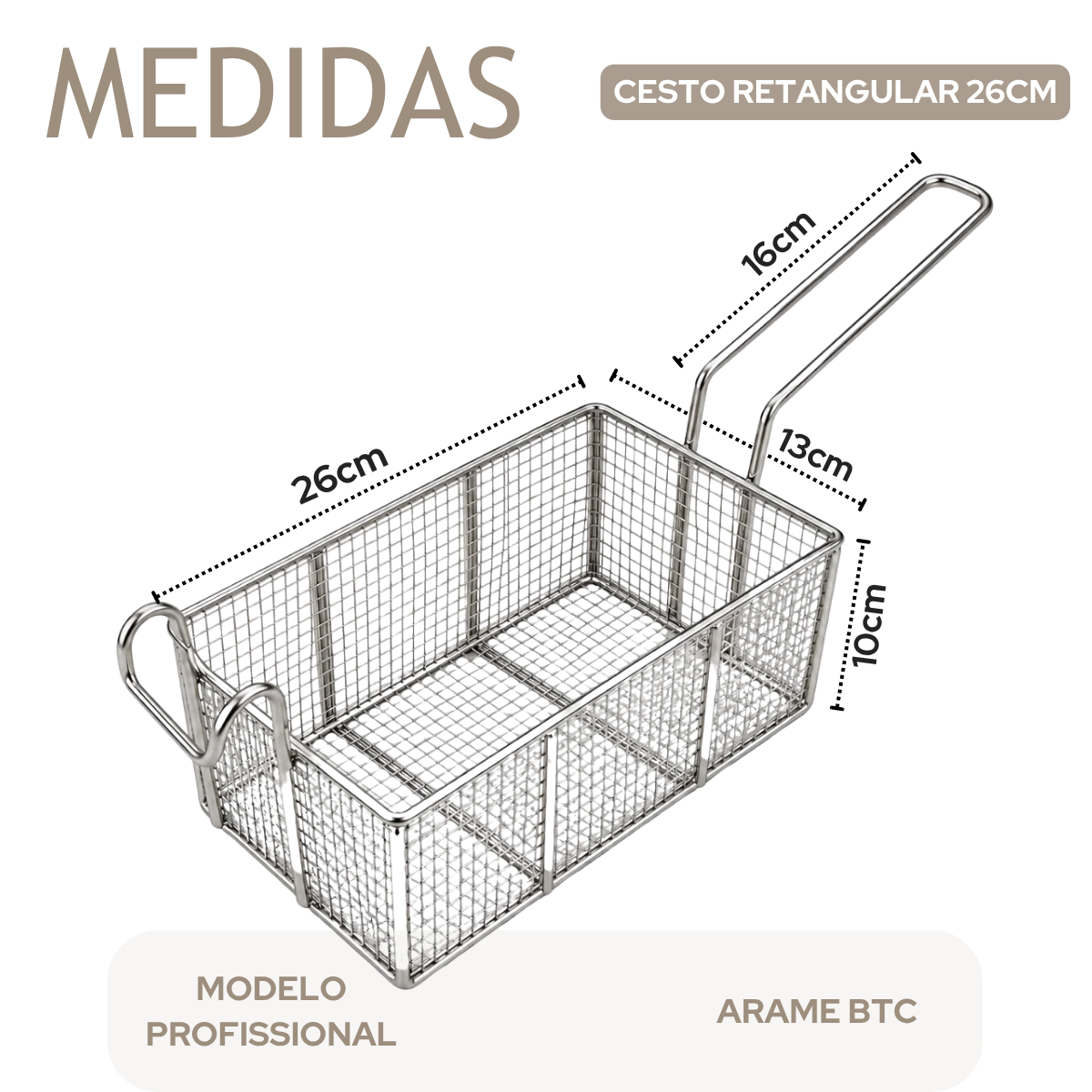 Cesto Retangular Arame Profissional 26cm