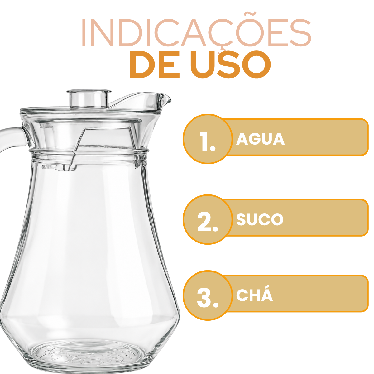 Jarra de Suco 1,6L Vidro Com Tampa Acrilico