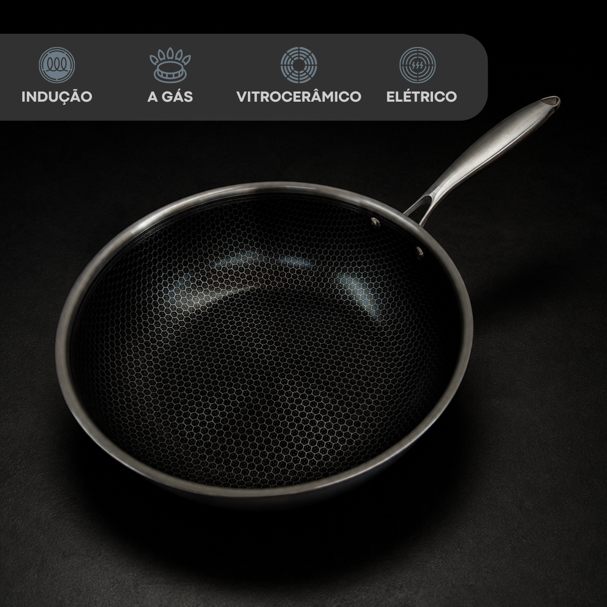 Frigideira Wok Ceramica Inox Antiaderente Com Tampa