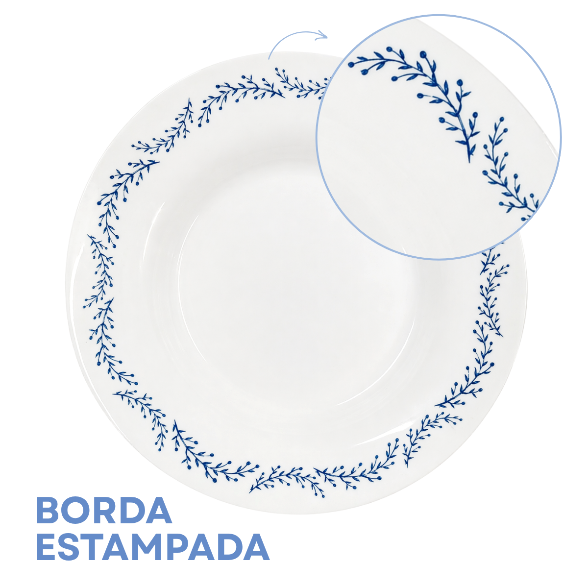 Prato Fundo Opaline Menu Borda Azul