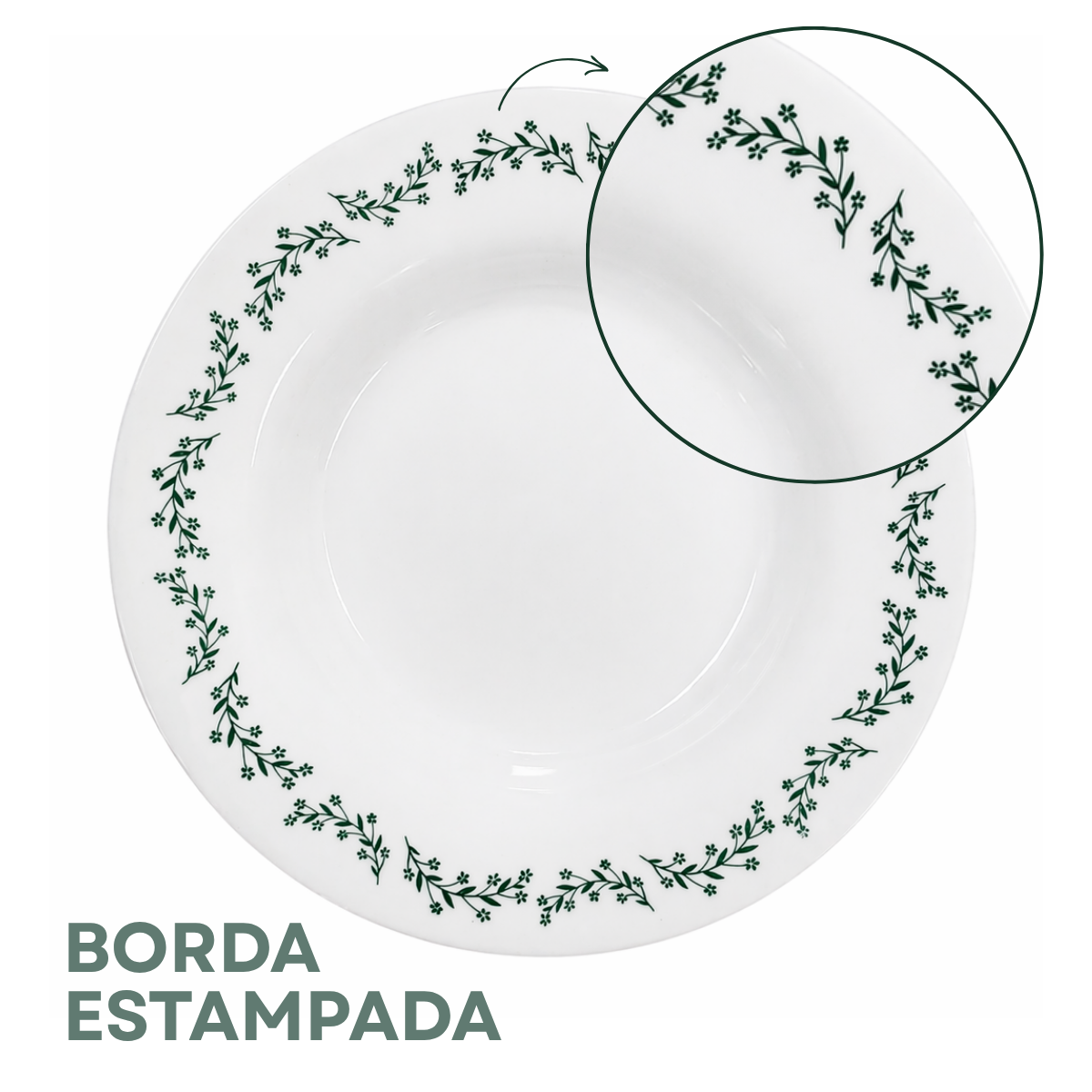 Prato Fundo Menu Opaline Borda Verde