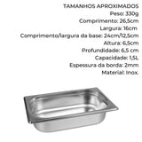 Cuba Gastronómica 1/4 1,5L Aço Inox 65mm TecnoCuba
