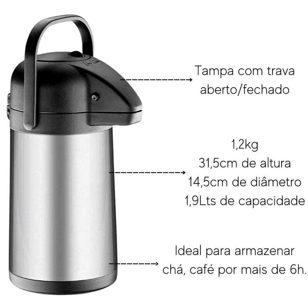 Garrafa Térmica Aço inox Hércules 1,9L Hercules
