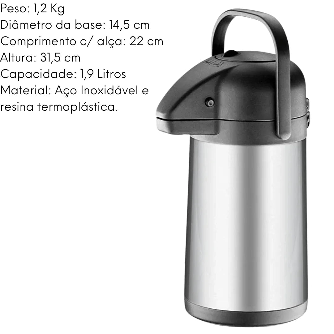 Garrafa Térmica Aço inox Hércules 1,9L Hercules