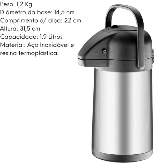 Garrafa Térmica Aço inox Hércules 1,9L