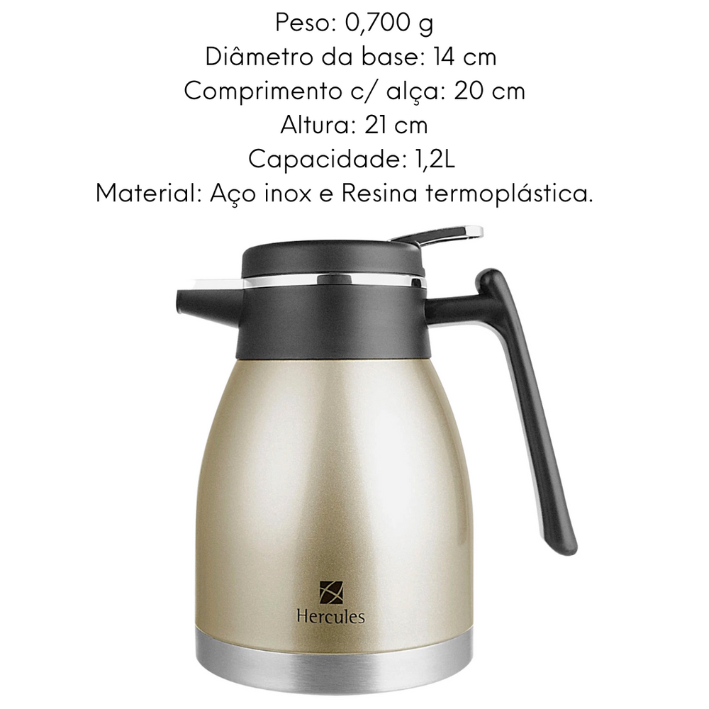 Garrafa Térmica Hércules Aço Inox Dourada 1,2L Hercules