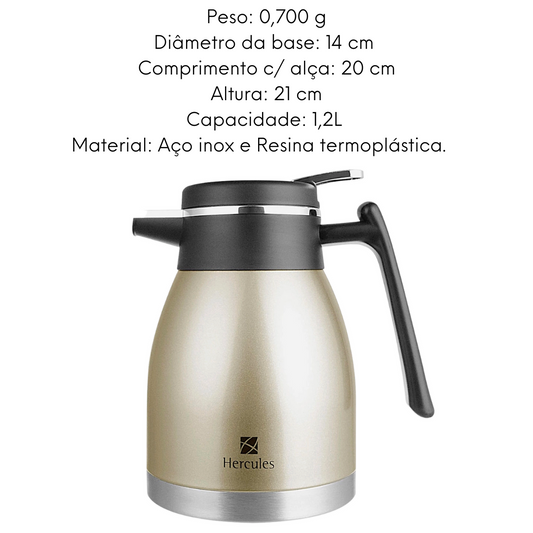 Garrafa Térmica Hércules Aço Inox Dourada 1,2L