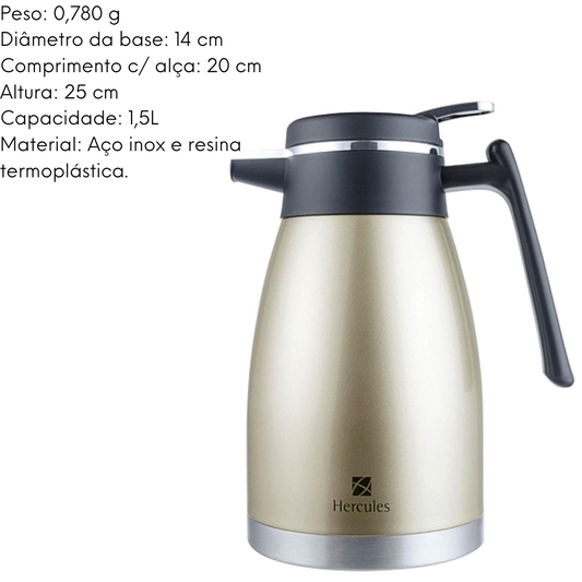 Garrafa Térmica Aço Inox Dourada Hercules 1,5L