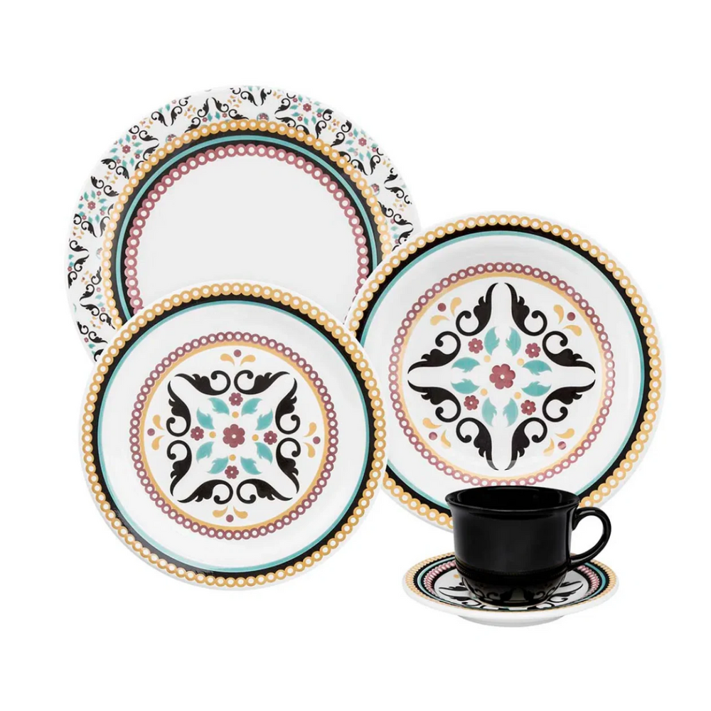 Jogo 16 Peças Porcelana Floreal Luiza em Cerâmica Oxford