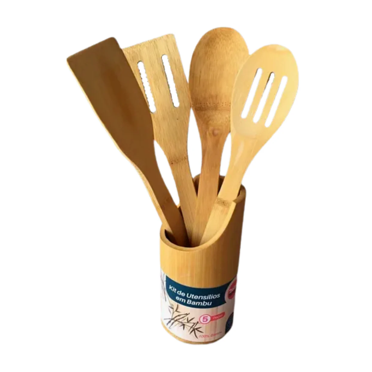 Kit Colheres De Bambu 100% Com Suporte 5pçs Dolce Home