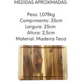 Tabua Retangular Com Canal Madeira Teca - A Gourmet